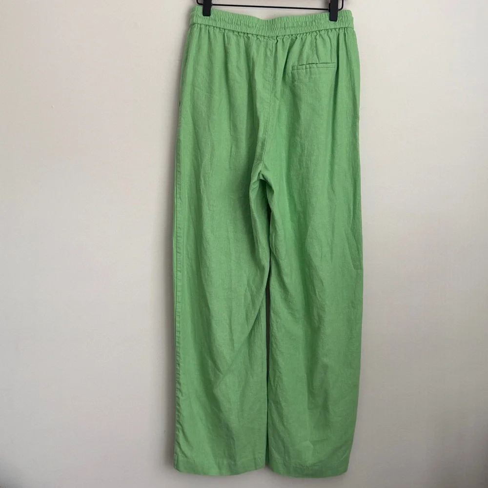 Zara green wide leg Linen blend pants elastic waist lightweight summer M - Picture 2 of 6